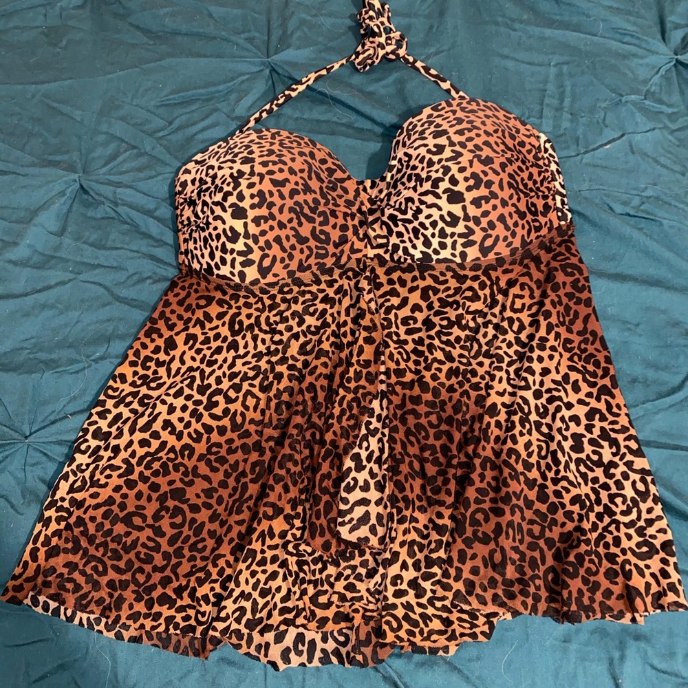 Halter swim suit top leopard print tankini